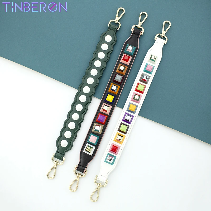 Top Trends: TINBERON Bag Shoulder Strap Accessories Fashion Rivet Handbag Belt Strap Leather Short Wrist Band Luxury Designer Girl Bag Strap Shoppable Styles