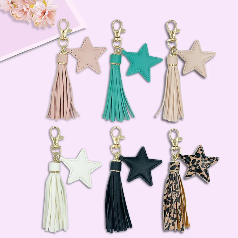 Top Trends: 1Pcs PU Leather Tassel Key Chain For Women Girl Star Hanging Pendant Lobster Clasp Car Key Rings Ornaments Accessories For Bags Shoppable Styles