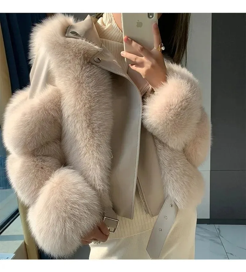 Top Trends: Winter Furry Faux Fur Women Overcoat Cropped Faux Fur And Leather Patchwork Jacket Short High Quality Fake Fox Fur Coat Outwear Shoppable Styles