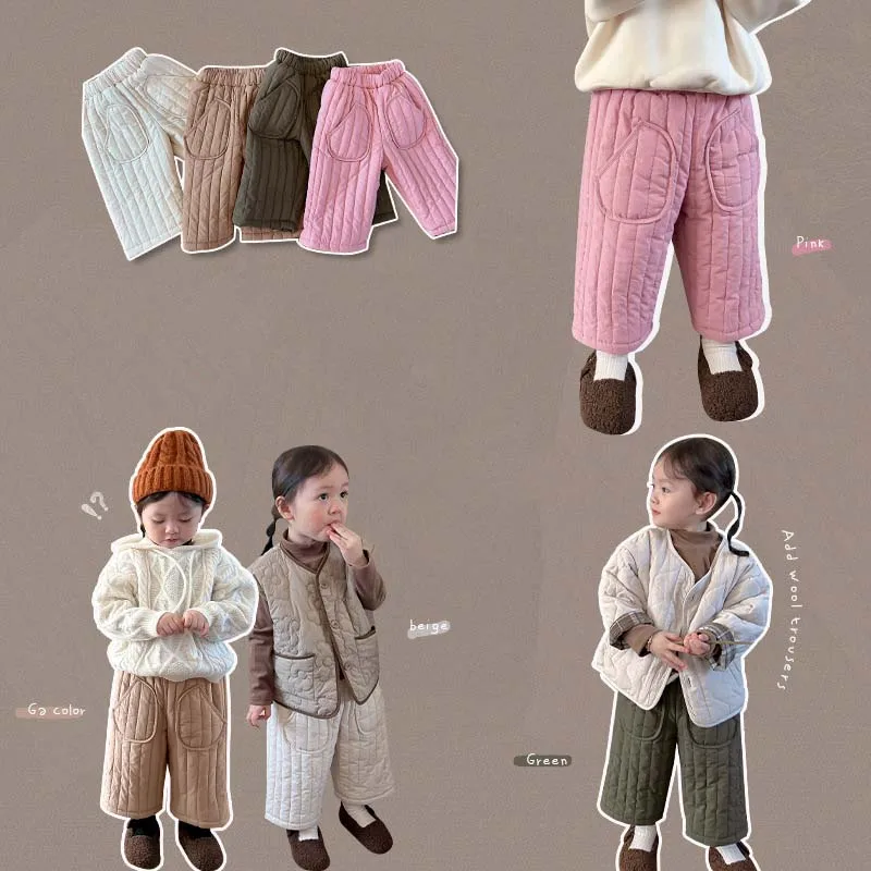 Top Trends: 2023 Winter Thicken Kids Pants Korea Children's Jacket Cotton Plush Girls' Solid Color Casual Pants Children's Clothing Shoppable Styles