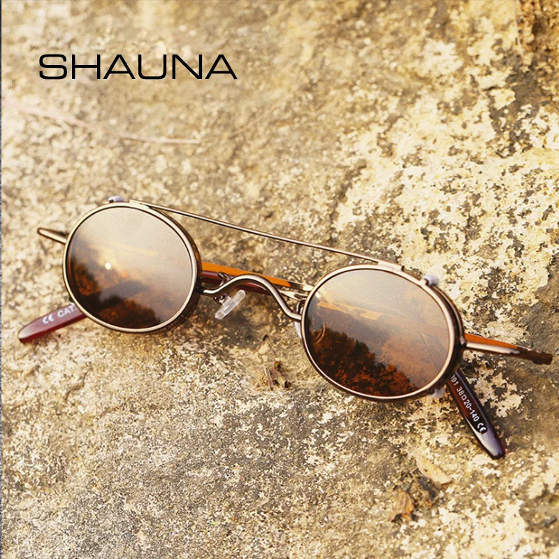 Top Trends: SHAUNA Punk Styles Women Small Oval Sunglasses Fashion Men Removable Clip Dual Use Blue Mirror / Clear Lens Glasses UV400 Shoppable Styles