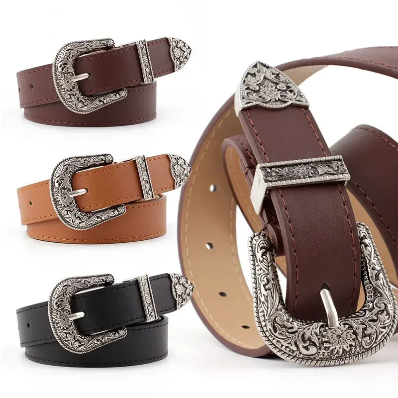 Top Trends: Black Leather Belt Women Metal Heart Buckle Waist Belt Vintage Western Carved Jeans Ladies Belts Shirts Waistband Cinturon Mujer Shoppable Styles