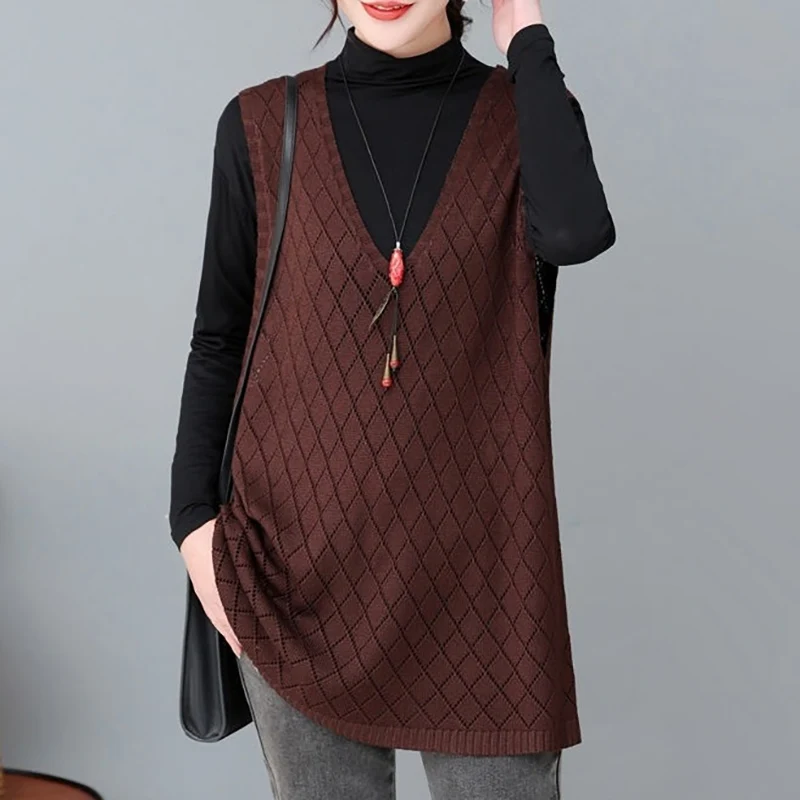 Top Trends: Fashion Solid Color Knitted Hollow Out Vest Sweaters Women's Clothing 2023 Autumn Winter Loose Casual Pullovers Commuter Tops Shoppable Styles