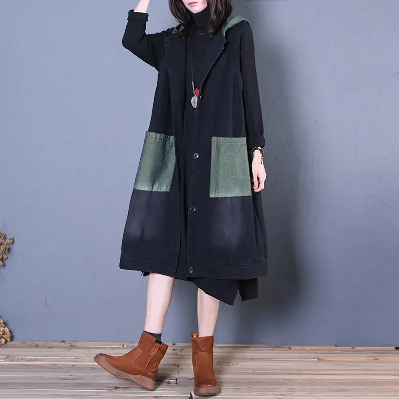 Top Trends: Retro Women Long Hooded Vest Summer Autumn Cardigan Sleeveless Tops Plus Size Korean Fashion Loose Big Pocket New Shoppable Styles - Image 2