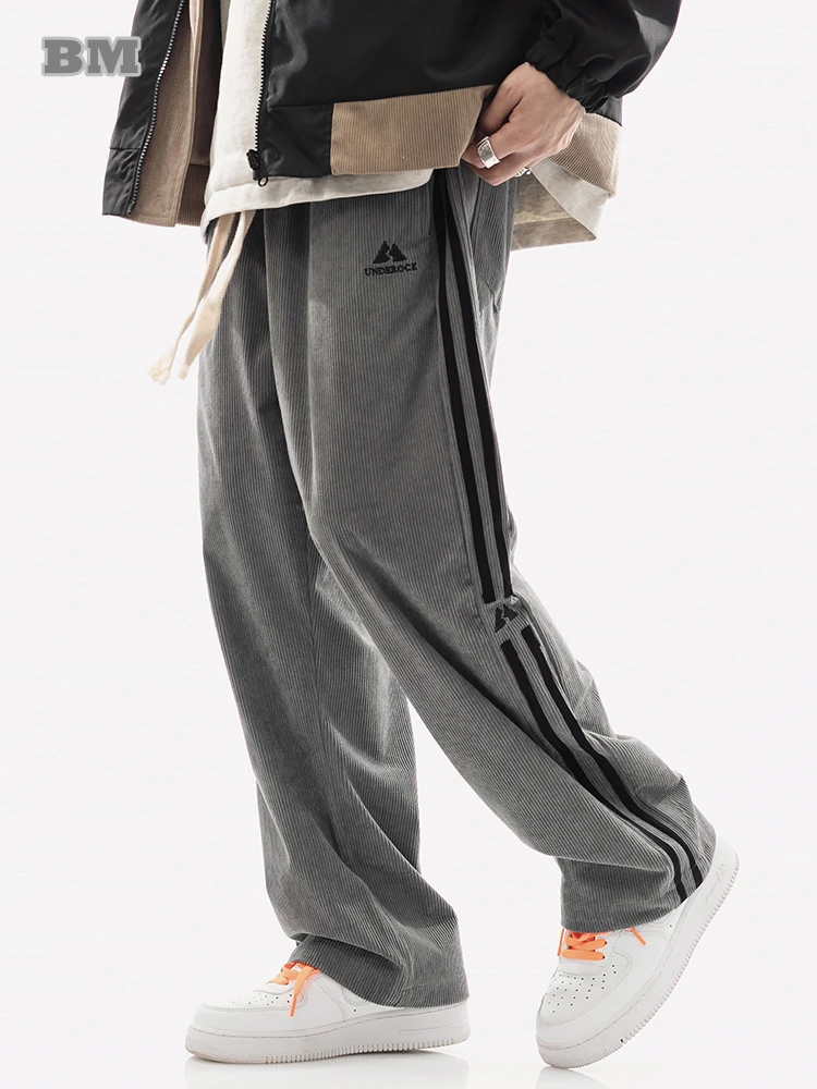 Top Trends: Japanese Streetwear Corduroy Striped Sweatpants Men Clothing Korean Couple Sport Jogging Pants Harajuku Casual Straight Trousers Shoppable Styles