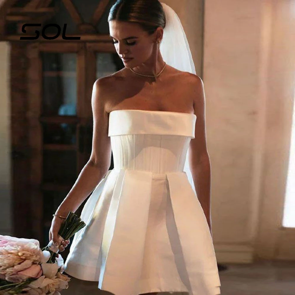 Top Trends: Sol Elegant Strapless Pleat Short Wedding Dress For Women Simple Backless A Line Above Knee Mini Bridal Gown Robe De Mariee Shoppable Styles