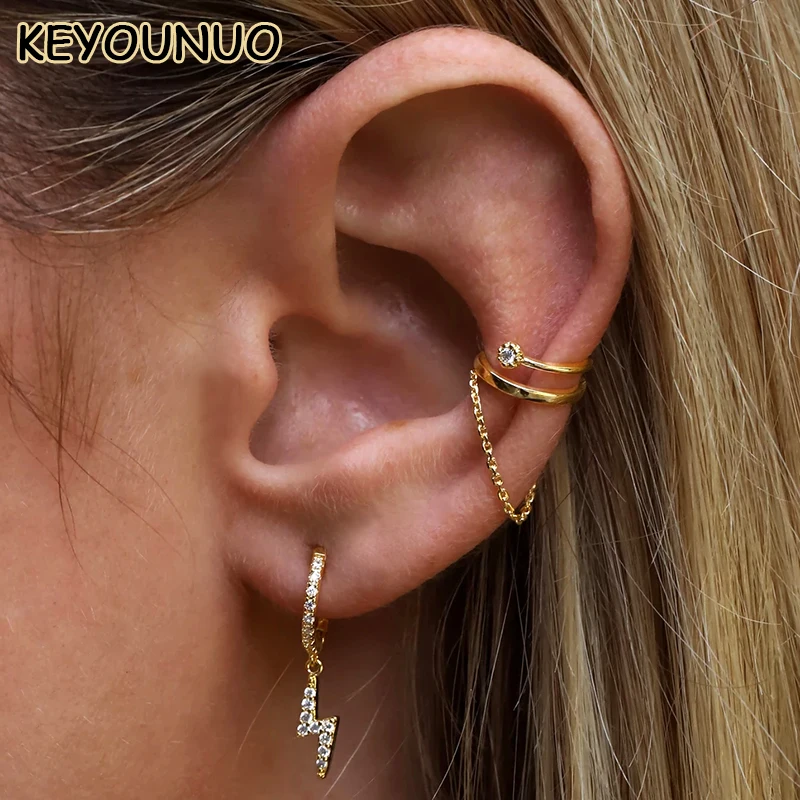 Top Trends: KEYOUNUO Gold Filled Silver Color Zircon Chain EarCuffs For Women Fake Piercing Women's Clip Earrings Fashion Jewelry Wholesale Shoppable Styles