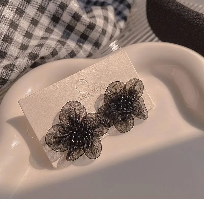 Top Trends: Vintage Korean Fashion Black Flower Earrings For Women Jewelry 2023 Trending New Autumn Winter French Women's Lace Earrings Gift Shoppable Styles