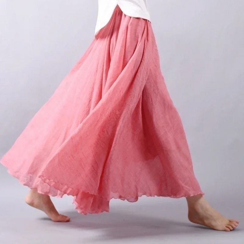 Top Trends: New 14 Colors A-Line Linen Skirt Ladies Clothing Linen Maxi Skirt Pleated Vintage Boho Maxi Long Casual Beach Skirt Empire Shoppable Styles - Image 3