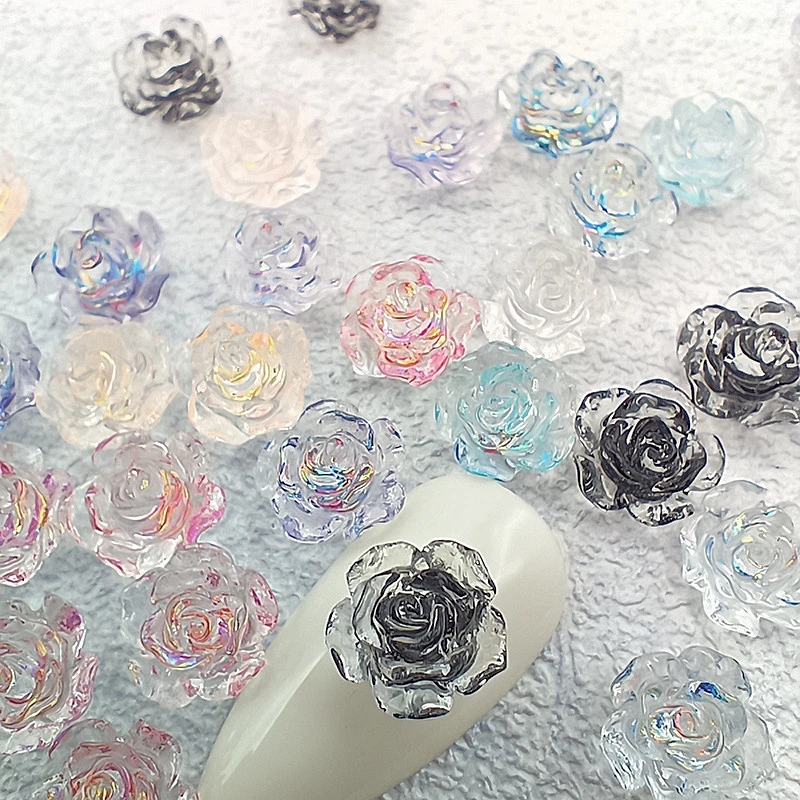 Top Trends: 50PCS 8MM Clear 3D Acrylic Flower Nail Art Charms Glitter Sequins Gradient Rose Accessories For Nails Decoration Supplies Parts Shoppable Styles