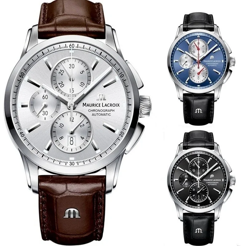 Top Trends: Luxury Brand MAURICE LACROIX Watch Ben Tao Series Three-eye Chronograph Fashion Casual Top Leather Men's Watch Men's Gift Watch Shoppable Styles