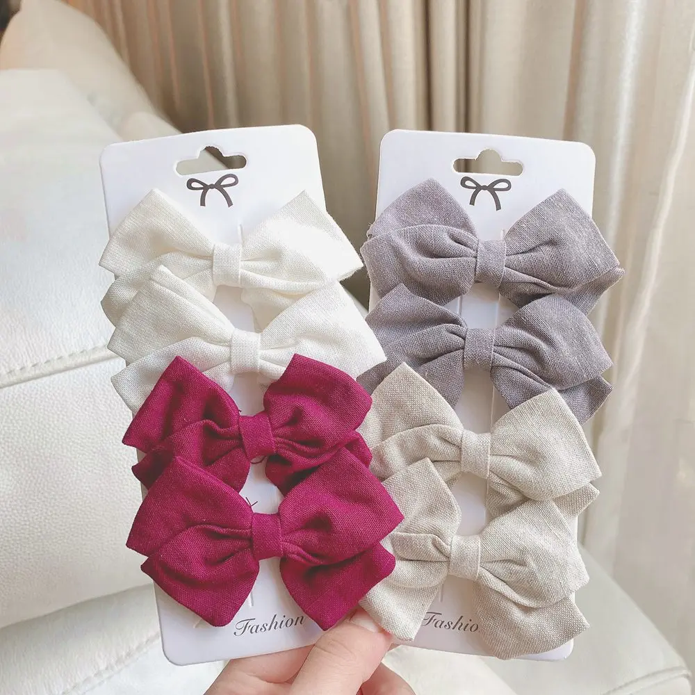 Top Trends: 4Pcs / Set Cute Solid Linen Hair Bows Clips For Girls Boutique Hairpin Barrettes Headwear Bowknot Clips Kids Hair Accessories Gift Shoppable Styles