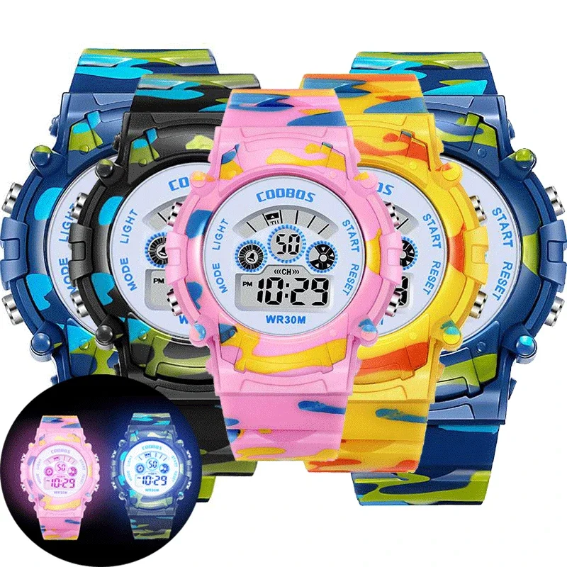 Top Trends: Camouflage Kids Watches Waterproof Children&#039;s Digital Watch Luminous Sport For Boys Girls LED Alarm Wristwatch Clock Shoppable Styles