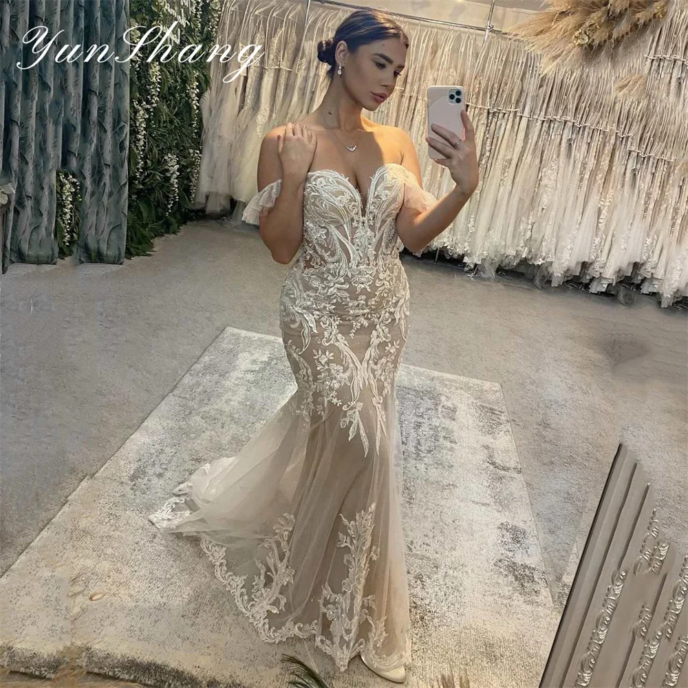 Top Trends: Yunshang Elegant Mermaid Wedding Dress Sweetheart Off The Shoulder Open Back Lace 2024 Bridal Gown Sweep Train Vestidos De Novia Shoppable Styles