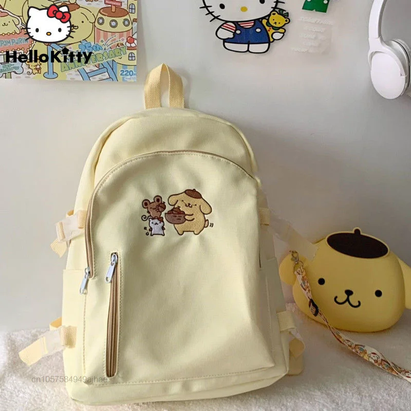 Top Trends: Sanrio Backpack Cute Large Capacity Schoolbag Cartoon Pom Pom Purin Yellow Bags Women Double Shoulder Bag Y2k Student Backpacks Shoppable Styles