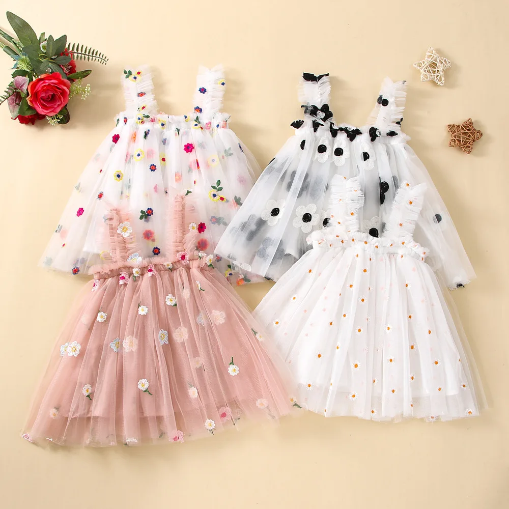 Top Trends: 2024 New Baby Girl Clothes Multi Coloured Embroidered Floral Mesh Camisole Cute Baby Girl Dress Party Princess Fluffy Dresses Shoppable Styles