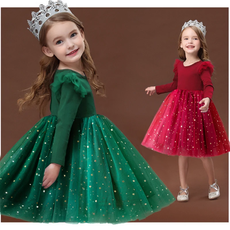 Top Trends: Autumn Winter Girl Dress Baby Girls Christmas Sequined Clothes Children Long Sleeves Clothing Princess Tutu Kids Dress For Girls Shoppable Styles