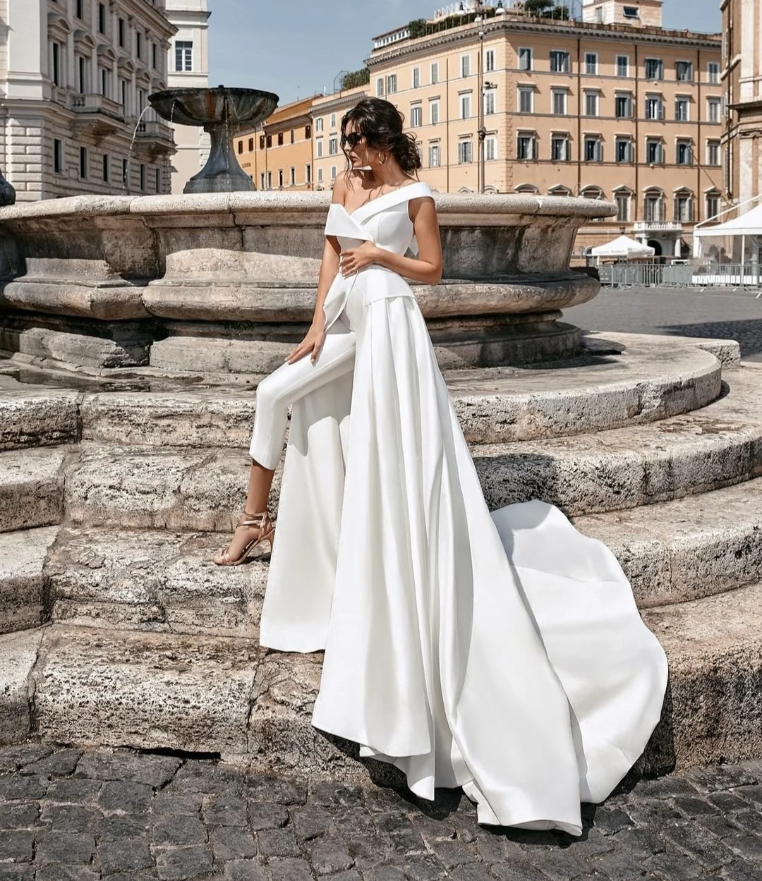 Top Trends: Elegant Long White Bridal Gowns Jumpsuit Wedding Dresses With Detachable Train Satin Zipper Back Pant Robes De Mariée Shoppable Styles