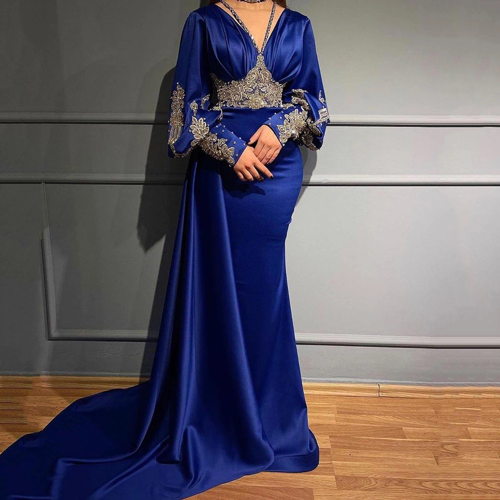 Top Trends: SoDigne Appliqued Lace Evening Dresses Arabic Mermaid Long Sleeve Satin Prom Gowns For Party Dubai Celebrity Dresses Shoppable Styles