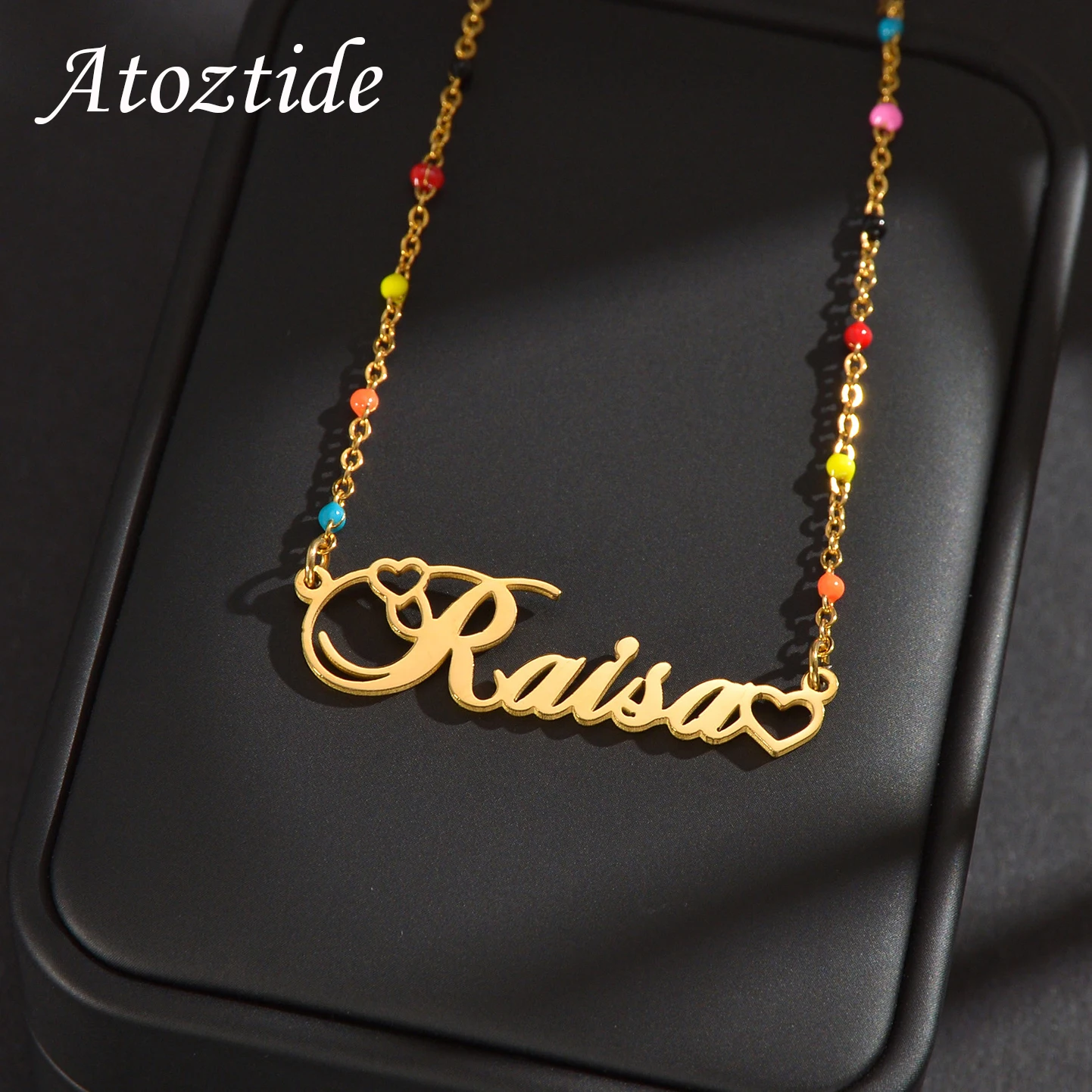 Top Trends: Atoztide Personalized Custom Name Necklace For Women Color Bead Link Chain Stainless Steel Letter Fashion Pendant Jewelry Gift Shoppable Styles