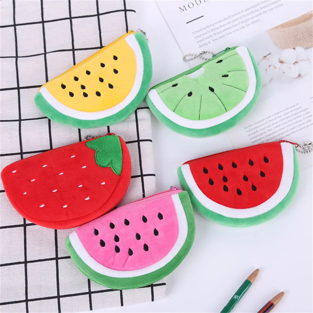 Top Trends: Faux Fruit Bag Embroidered Plush Coin Purse Watermelon Strawberry Orange Coin Bag Cell Phone Key Card Holder Kids Wallet 2023 Shoppable Styles