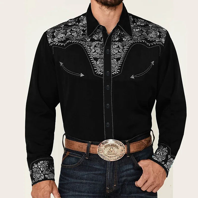 Top Trends: Western Tribal Ethnic Lapel Men's Casual Sports Outdoor Street Long Sleeve Button Top Shirt Suit Lapel Clothing Casual Comfort Shoppable Styles