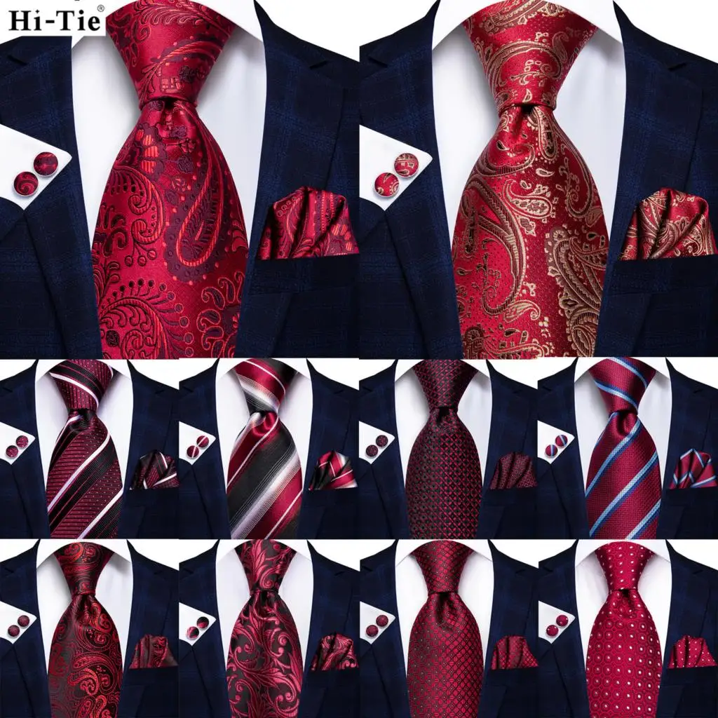 Top Trends: 2023 New Burgundy Paisley Silk Elegent Tie For Men Necktie Hanky Cufflinks Wedding Business Party Dropshipping Hi-Tie Designer Shoppable Styles