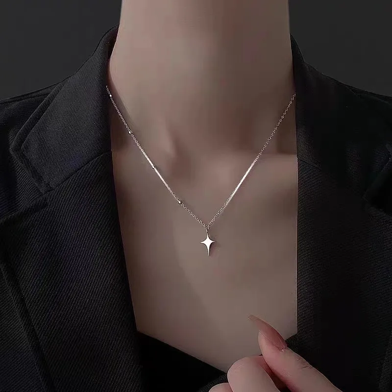 Top Trends: 925 Sterling Silver Cross Necklace Star Asymmetric Personalized Collar Chain For Birthday Gifts To Friends Student Jewelry Shoppable Styles