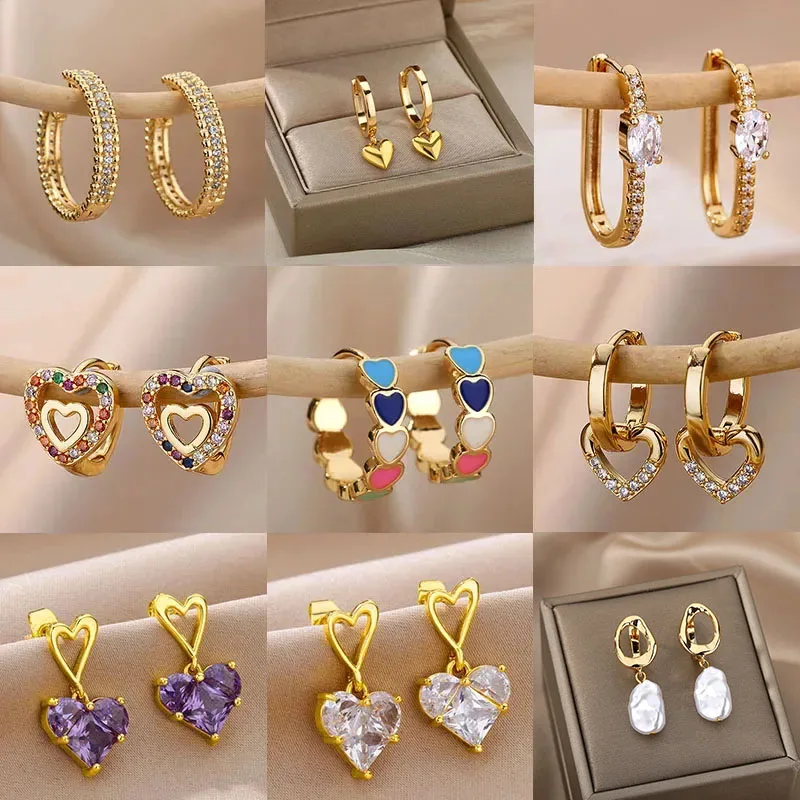 Top Trends: Colorful Heart Earrings For Women Stainless Steel Enamel Metal Heart Stud Earring Femme Party Valentine Boho Jewelry Gift 2023 Shoppable Styles