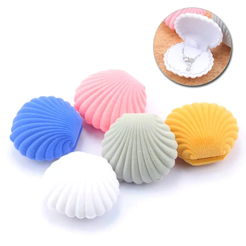 Top Trends: 1 Piece Lovely Shell Shape Velvet Jewelry Box Wedding Engagement Ring Box For Earrings Necklace Bracelet Display Gift Box Holder Shoppable Styles