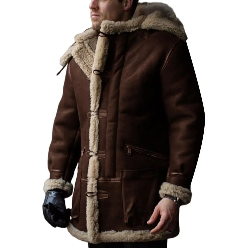 Top Trends: Men Winter Jacket Retro Hooded Winter Jacket Lapel Single Breasted Button Closure Warm Imitation Wool Coat With Pockets Stylish Shoppable Styles