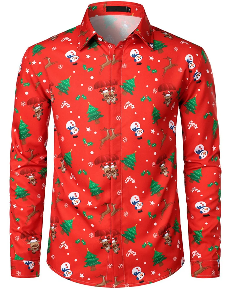 Top Trends: 2023 Party Men's Christmas Shirt Pattern 3D Printing Men's Button Lapel Long Sleeve Snowflake Santa Claus Shirt High Quality 6XL Shoppable Styles - Image 3