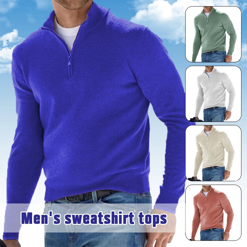 Top Trends: Men Spring Autumn Sweatshir Imitation Cashmere Zipper Basic Sweater Long Sleeve Sweater Half Zipper Turtleneck Warm Pullover Shoppable Styles