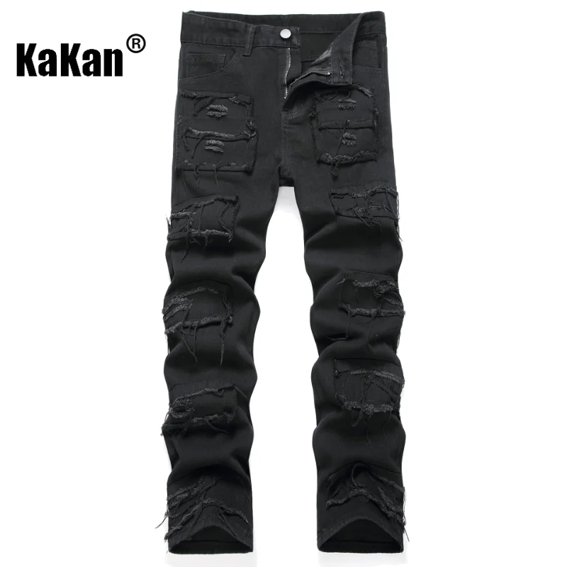 Top Trends: Kakan - European And American New Casual Slim Fit Small Foot Elastic Straight Leg Jeans For Men, Black Scratched Long Jeans9-010 Shoppable Styles