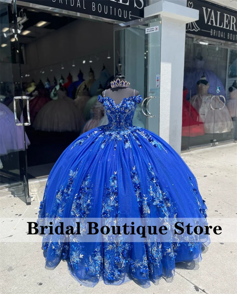 Top Trends: Luxury Royal Blue Sweet 16 Ball Gown Quinceañera Dresses Beaded Lace Flower Appliques Vestido De 15 Anos Birthday Prom Party Shoppable Styles