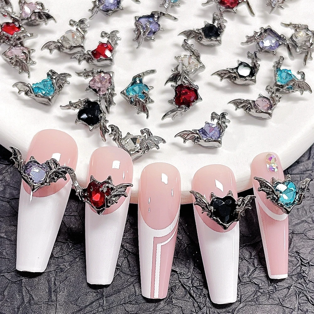 Top Trends: 10PCS Luxury Alloy Bat Nail Art Charms Rhinestones Jewelry Accessory Parts For Halloween Nails Decoration Design Supplies Tool Shoppable Styles