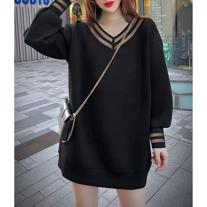 Top Trends: 2023 Spring Autumn New Solid Color V-neck Long Sleeve Mini Dress Women Hollow Out Lace Patchwork Casual Loose All-match Vestidos Shoppable Styles - Image 3