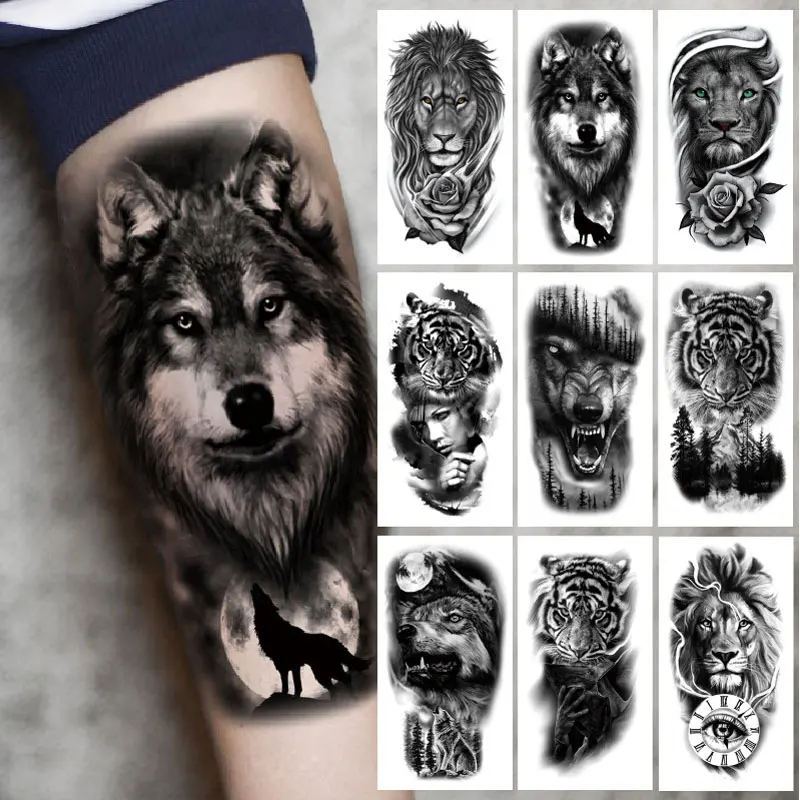 Top Trends: Black Forest Tattoo Sticker For Men Women Tiger Wolf Death Skull Temporary Tattoo Fake Henna Skeleton King Animal Tatoo Pattern Shoppable Styles