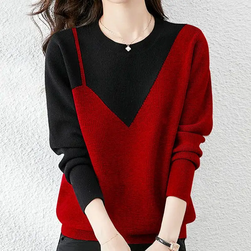 Top Trends: Korean Fashion Panelled Knit Sweaters Autumn Winter Warm O-Neck Long Sleeve Loose Pullovers Women Clothing All-match Casual Tops Shoppable Styles