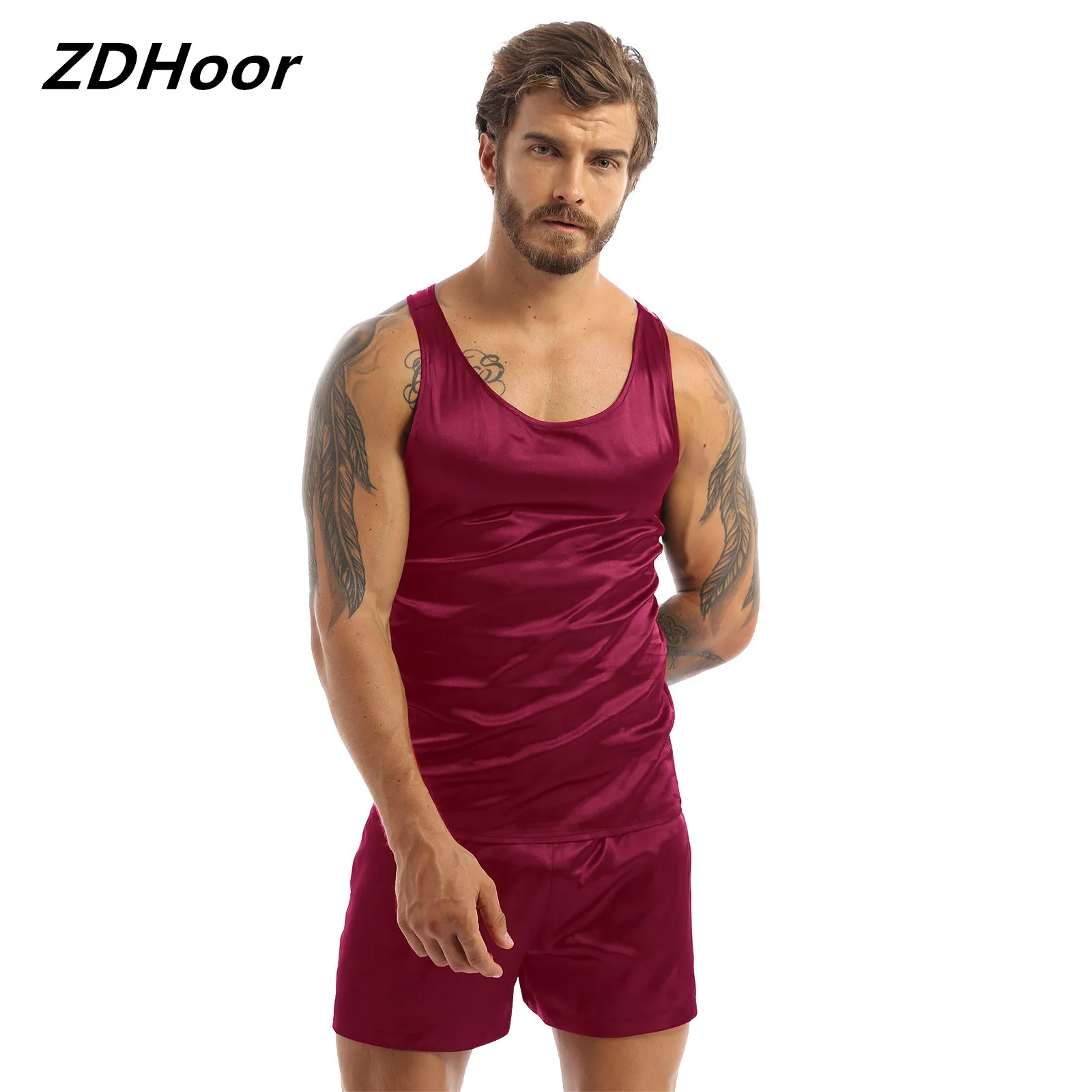 Top Trends: Mens Satin Pajamas Set Nightwear Sleeveless Tank Top Shorts Sleepwear Nightclothes Summer Nightgown Loungewear Male Daily Wear Shoppable Styles