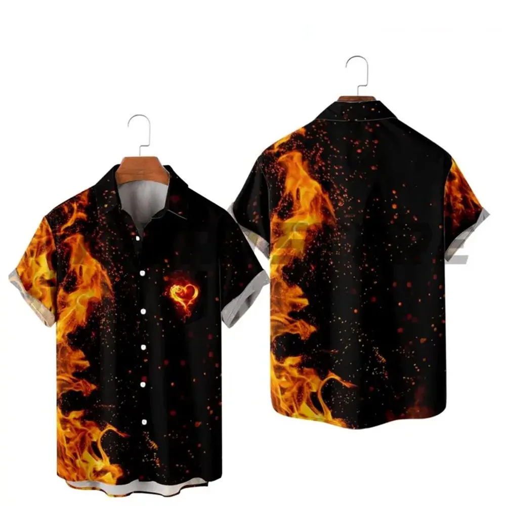 Top Trends: Summer Men's Shirt Flame Pattern Printing Vintage Men's Clothing Fashion Leisure Holiday Hawaii Short-sleeved Shirt Breathable Shoppable Styles