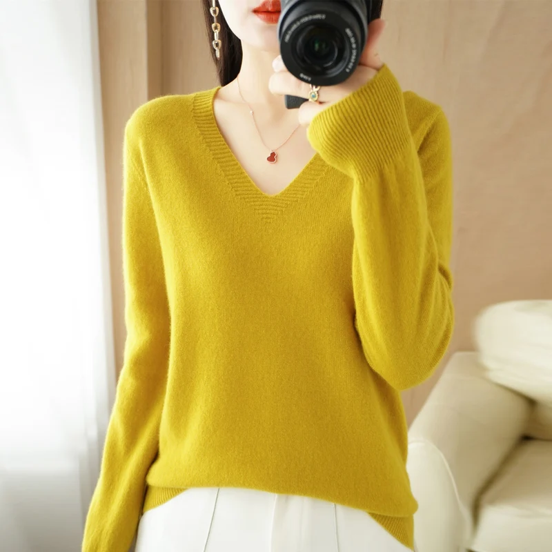 Top Trends: V-neck Knitted Sweater Women&#039;s New Western Style Loose Large Size Top Pullover 2022 Long-Sleeved Spring Summer Bottoming Shirt Shoppable Styles