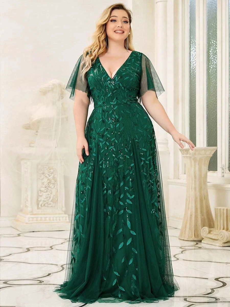 Top Trends: Plus Size Luxury Women Dresses Deep V-Neck Short Sleeve Floor-Length Gown 2024 BAZIIINGAAA Of Sequine Bridesmaid Women Dress Shoppable Styles