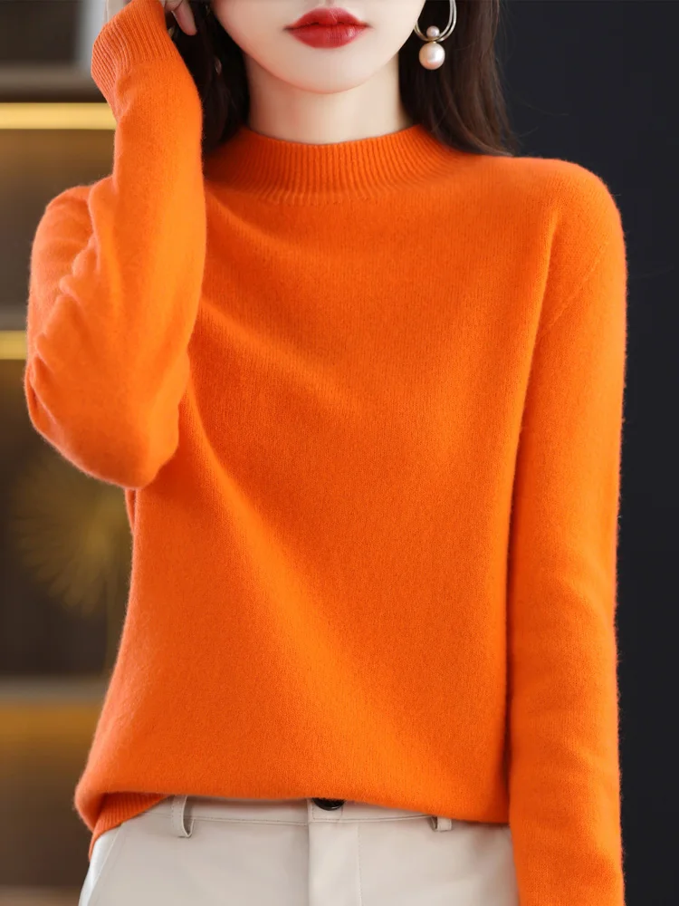 Top Trends: Aliselect High Quality Autumn Winter 100% Merino Wool Sweater Mock-Neck Long Sleeve Women Knitted Basic Pullover Clothing Tops Shoppable Styles - Image 3