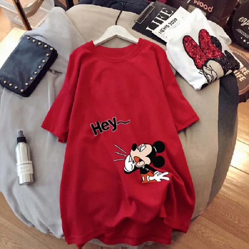 Top Trends: Disney Mickey Mouse T-shirt Girl Trend Mid-Length Loose Casual Short-Sleeved Cartoon Mickey Print T-shirt Round Neck Top Shoppable Styles