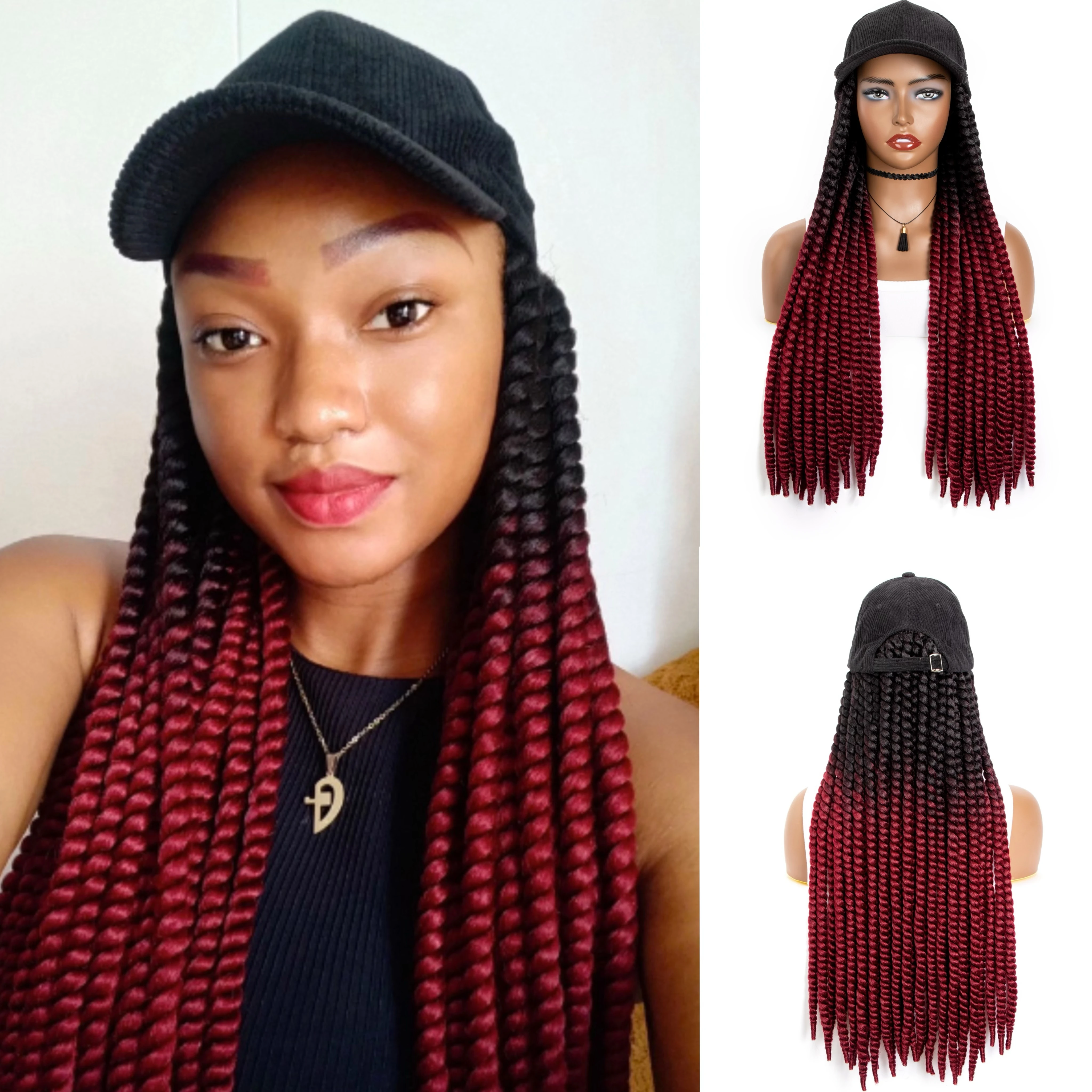 Top Trends: WIGERA Long 22Inch Burgundy Red Braided Synthetic With Black Baseball Cap Havana Mambo Twist Wig Hair Extensions Hat For Women Shoppable Styles