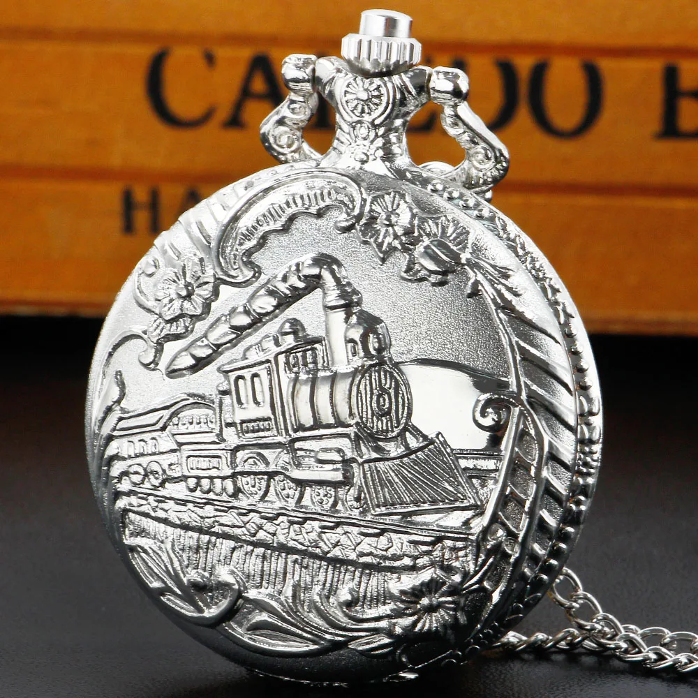 Top Trends: Antique Steam Train Design Pocket Watch With Chain Necklace Vintage Quartz Pendant FOB Chain Watches Shoppable Styles