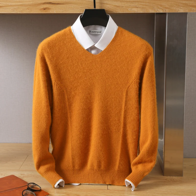 Top Trends: Men&#039;s 100% Pure Mink Cashmere Sweater V-Neck Pullovers Knit Sweater Autumn And Winter New Long Sleeve High-End Jumpers Mink Tops Shoppable Styles