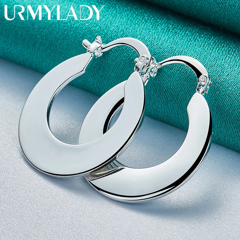 Top Trends: URMYLADY 925 Sterling Silver Smooth Flat Round Earrings For Women Wedding Party Fashion Charm Jewelry Shoppable Styles