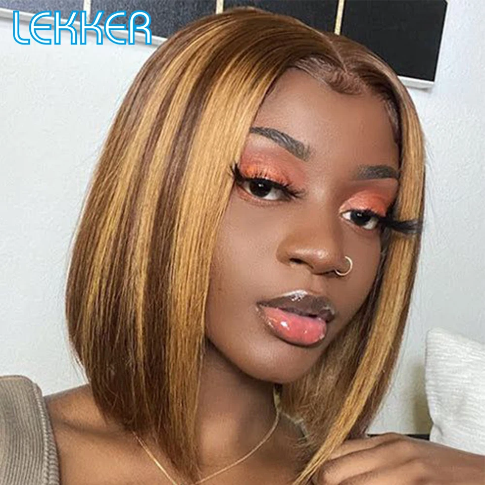 Top Trends: Lekker Wear To Go Highlight Short Straight Bob Wig T Part Lace Front Human Hair Wigs For Women Pre Plucked Transparent Lace Wig Shoppable Styles